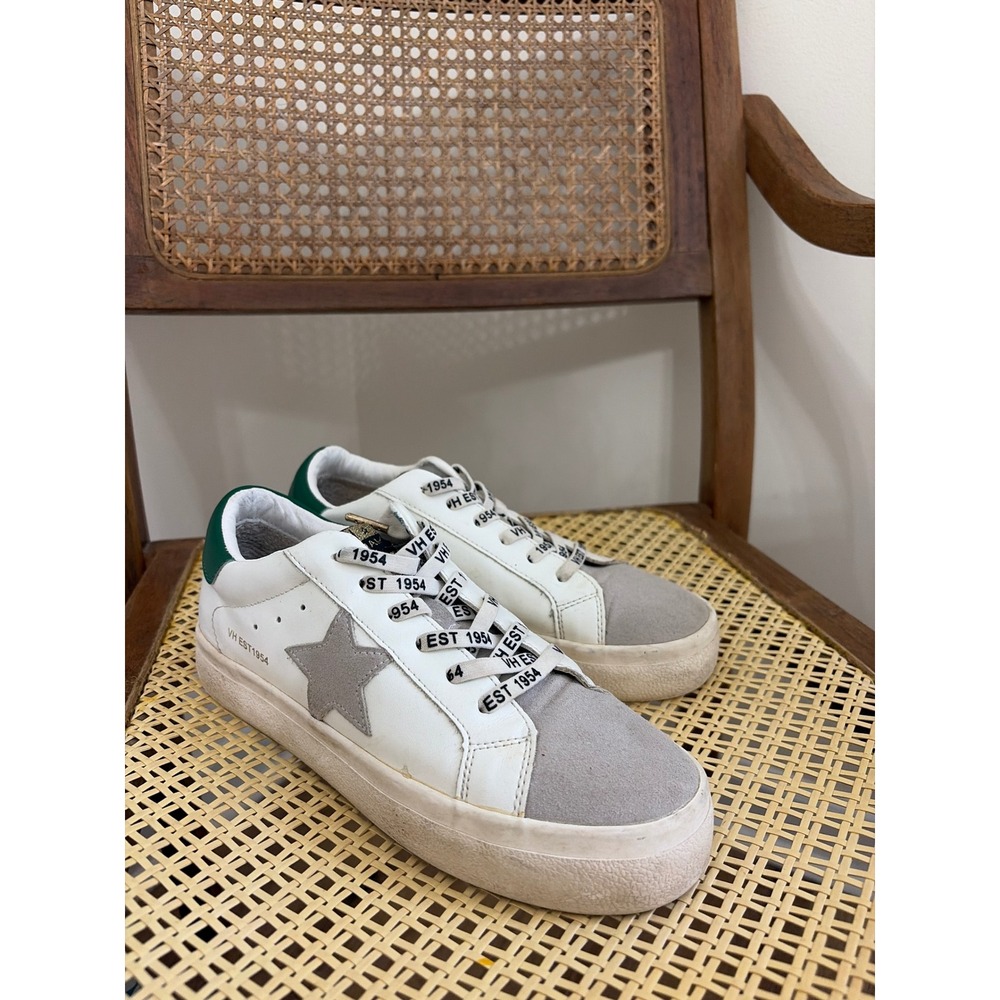 Vintage Havana Gadol White Leather Suede Star Green Heel Sneakers Womens